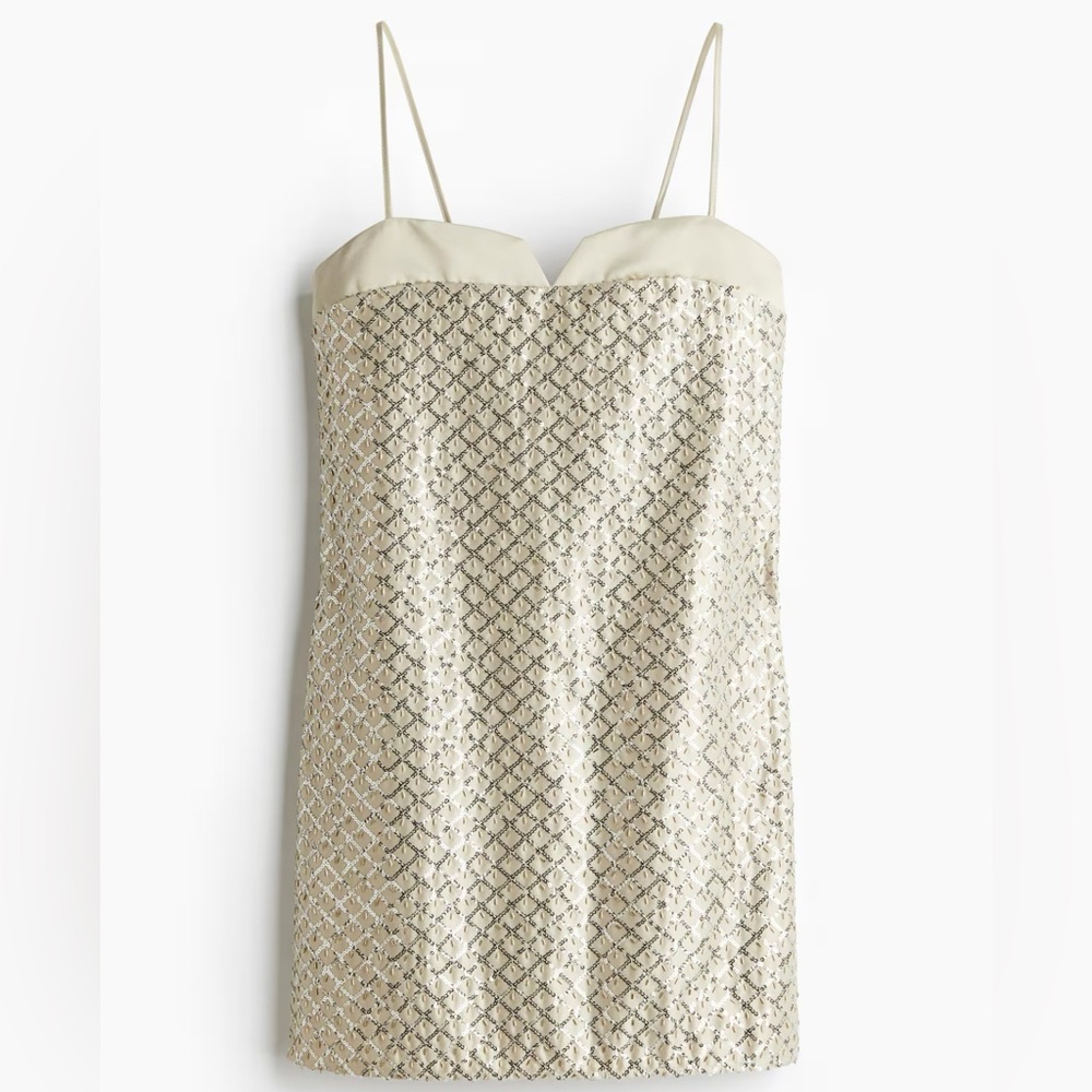 H&M Embellished Elegant Cream Slip Dress